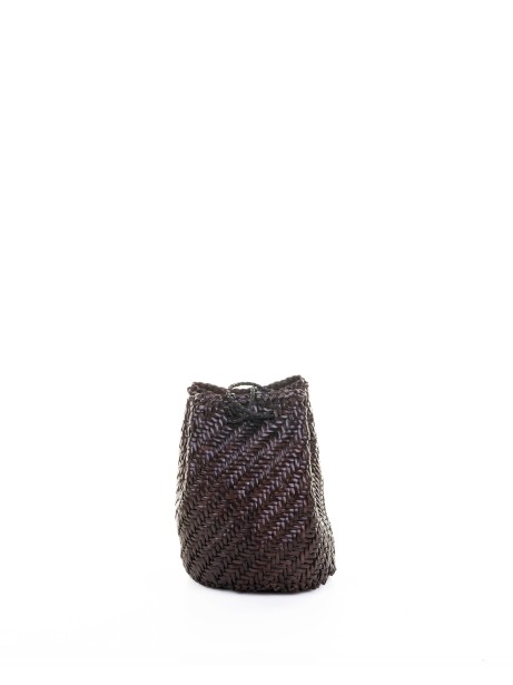 Borsa secchiello in pelle intrecciata marrone