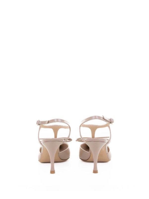 Brushed Leather Pumps with Bow in Powder