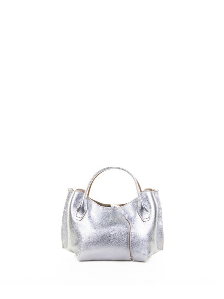 Borsa doppio manico Fiamma in pelle martellata metallizzata