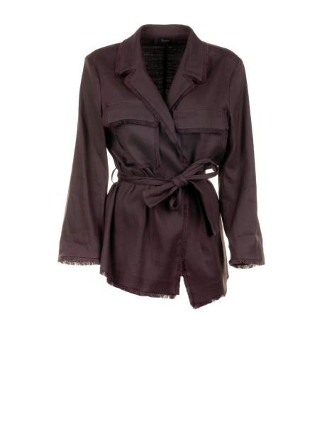 Giacca blazer donna marrone in misto lino cotone stretch