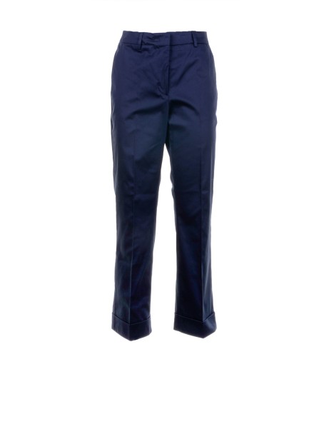 Pantalone blu stretch in cotone e raso