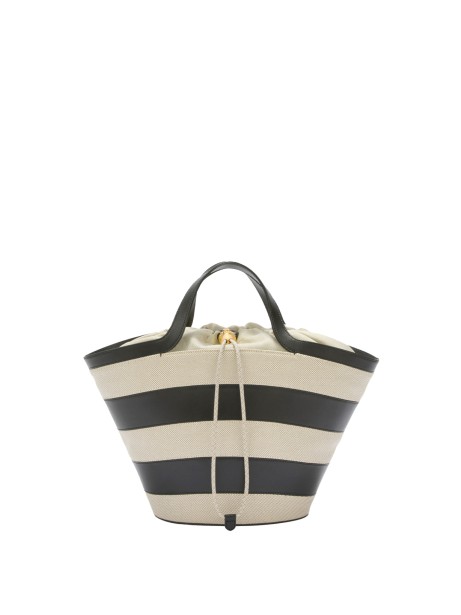 Vortice double handle bag in a mix of canvas and smooth leather in contrast