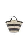 Vortice double handle bag in a mix of canvas and smooth leather in contrast