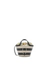 Vortice mini double handle bag in a mix of canvas and smooth leather in contrast