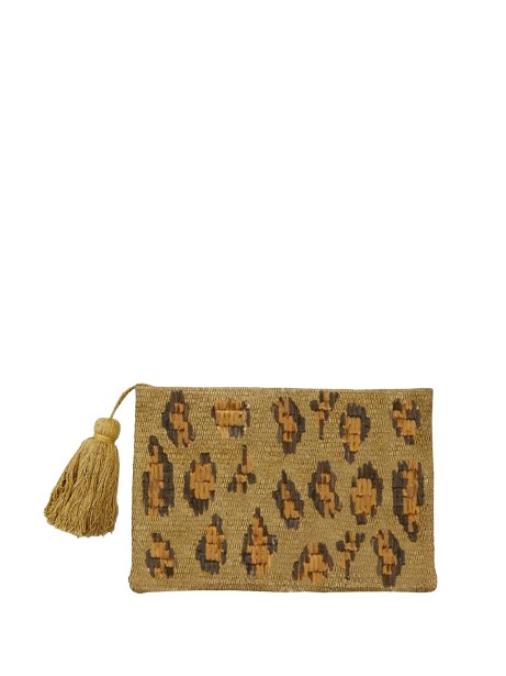 Pochette in paglia animalier
