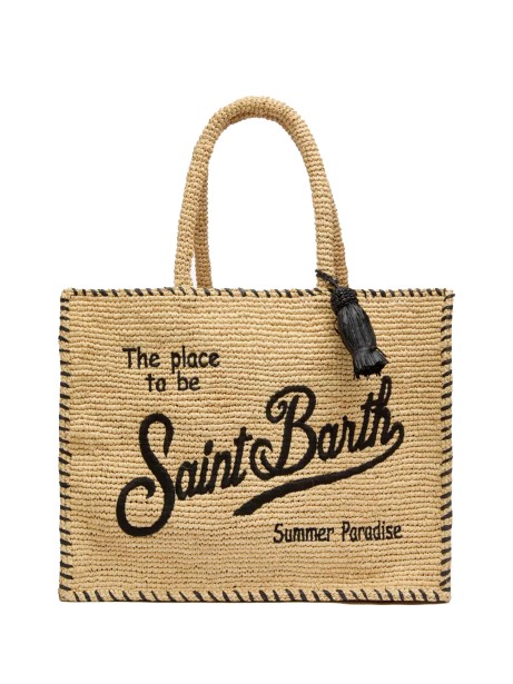 Borsa a spalla Vanity Rafia beige con bordo nero