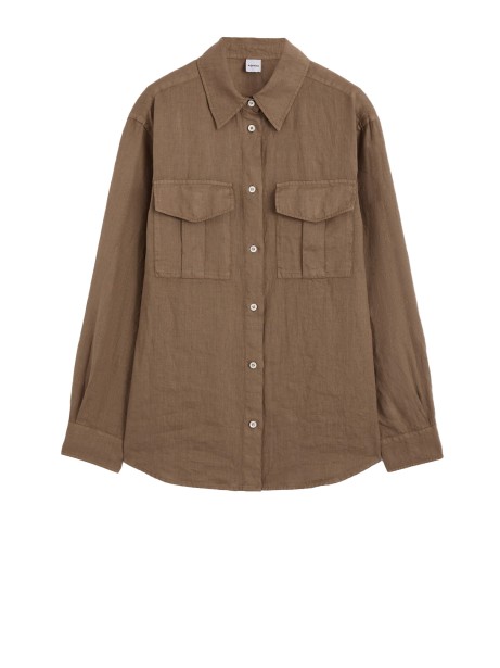Camicia marrone con bottoni e taschini