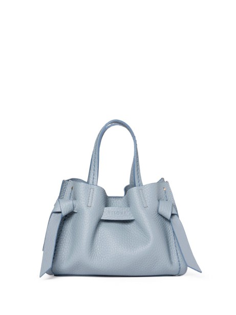 Double handle light blue leather bag