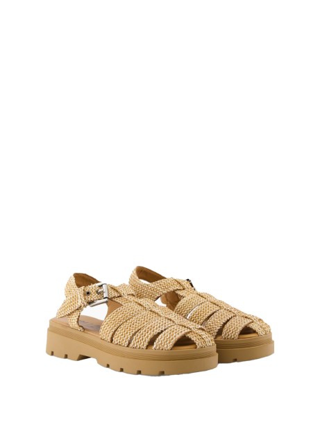 Camel Sandal in Leather and Fabric 2