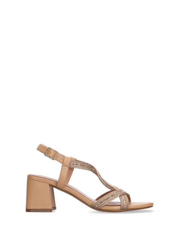 Nude sandal in leather and fabric