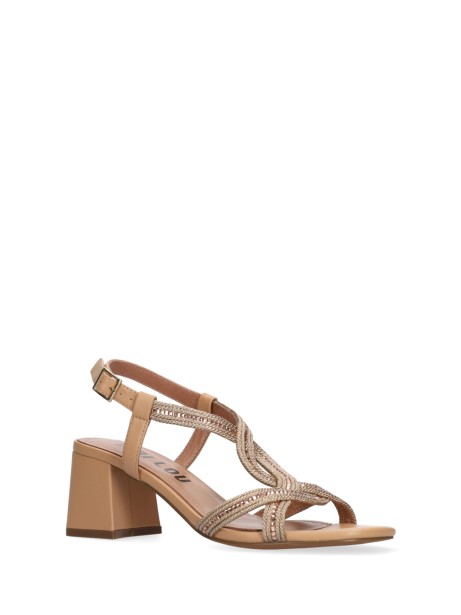 Nude sandal in leather and fabric