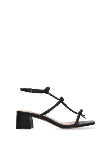 Sandali neri con strass e fiocchetti