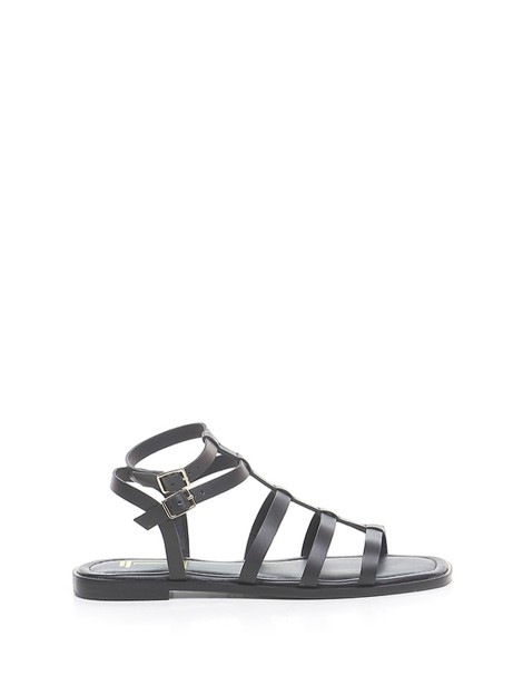 Sandalo nero flat in pelle