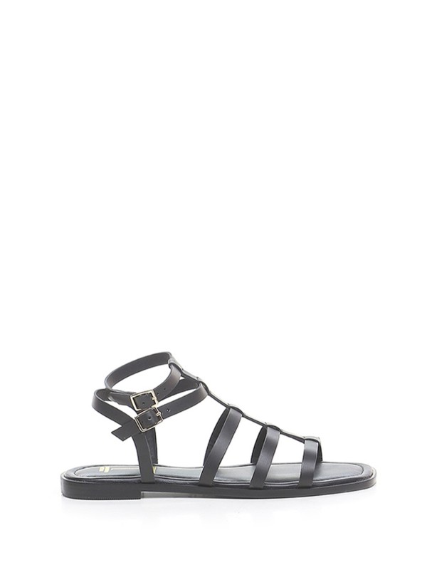Black flat leather sandal