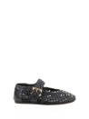 Ballerina nera in pelle intrecciata con cinturino