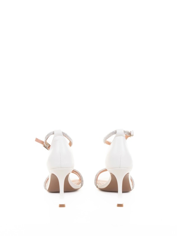 White Leather Sandal with Rhinestones