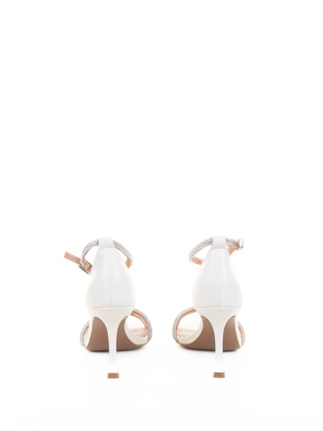 White Leather Sandal with Rhinestones