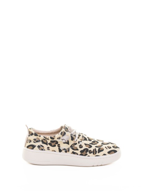 Women's leopard derby in fabric and rubber sole