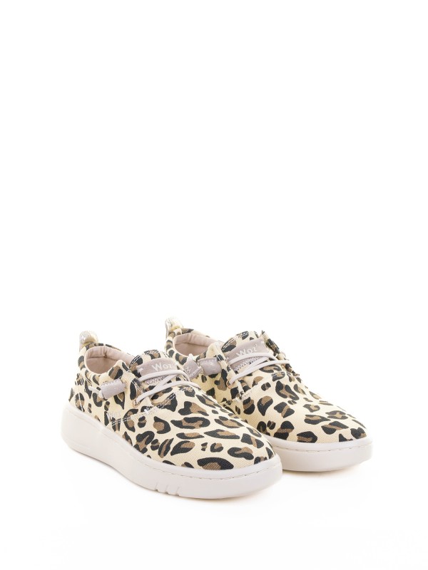 Women's leopard derby in fabric and rubber sole