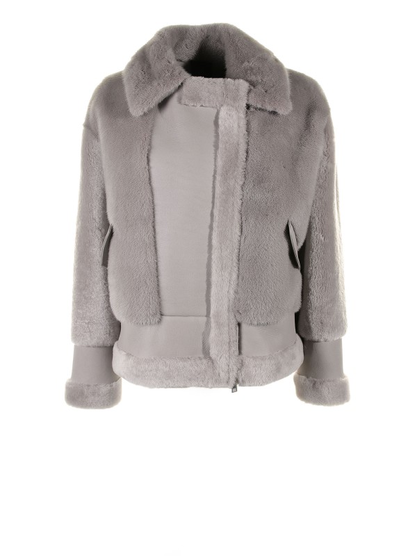 Giubbino chiodo corto grigio in shearling