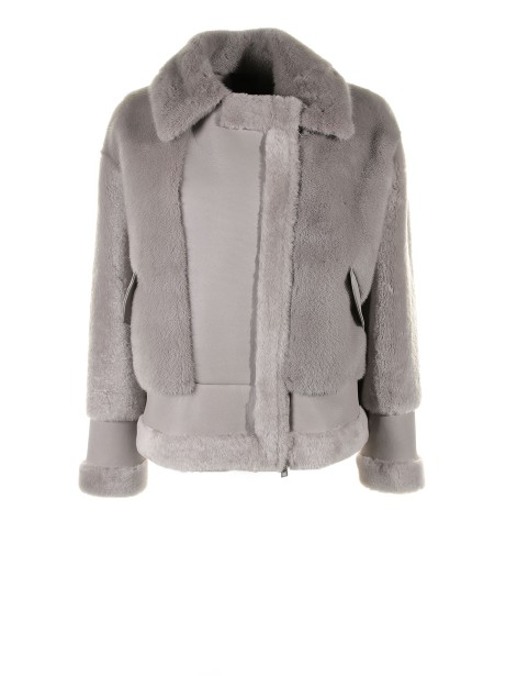 Giubbino chiodo corto grigio in shearling