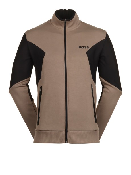 Giacca beige con zip e logo a contrasto