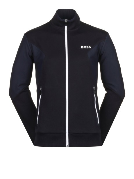 Giacca navy con zip e logo a contrasto