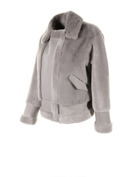 Giubbino chiodo corto grigio in shearling