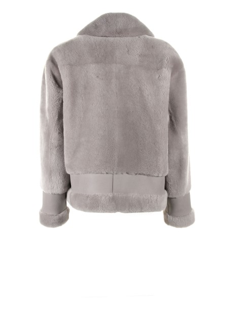 Giubbino chiodo corto grigio in shearling