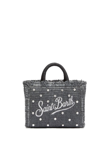 Borsa Mini Vanity in paglia con strass