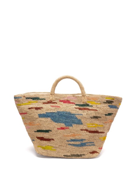 Borsa tote in rafia e uncinetto