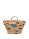 Borsa tote in rafia e uncinetto