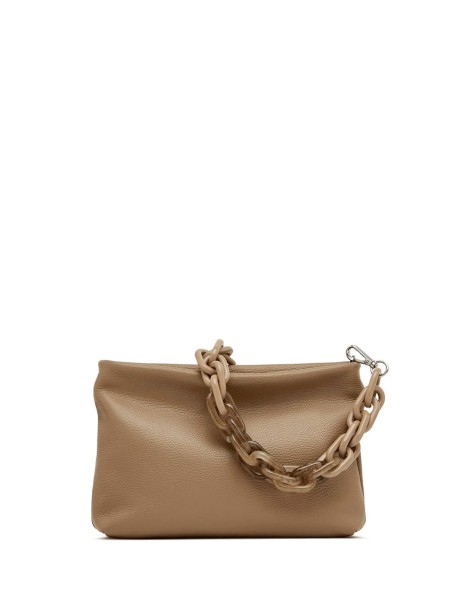 Pochette Brenda in pelle martellata crema con catena in resina