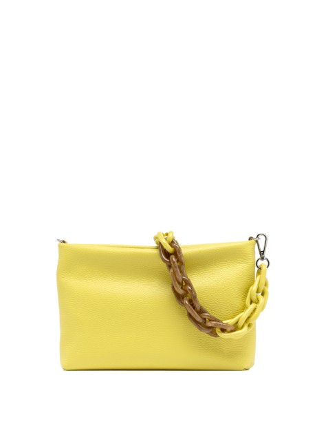 Pochette Brenda in pelle martellata giallo con catena in resina