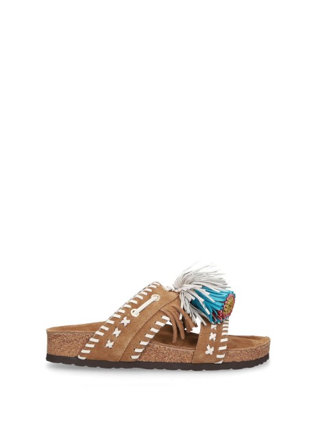 Ciabatta in suede con frange
