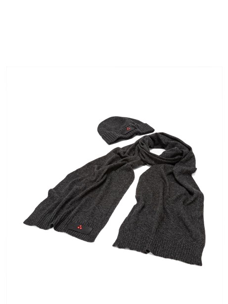 Beanie hat and scarf in gray wool blend tricot