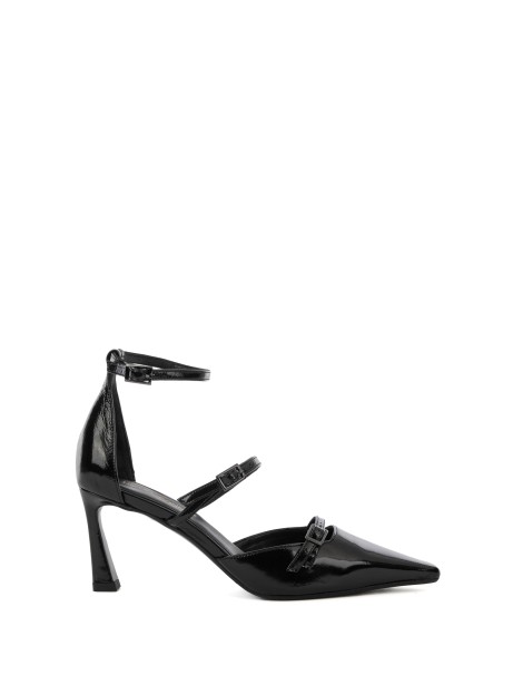 Décolleté nero in pelle con cinturino
