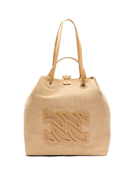 Shopping bag in rafia e pelle