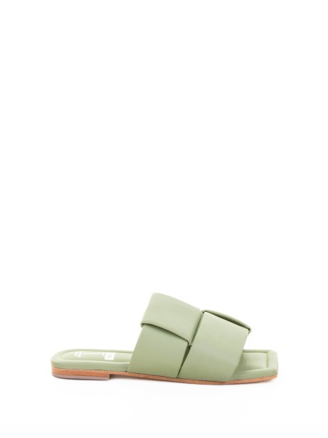 Green flat leather slipper