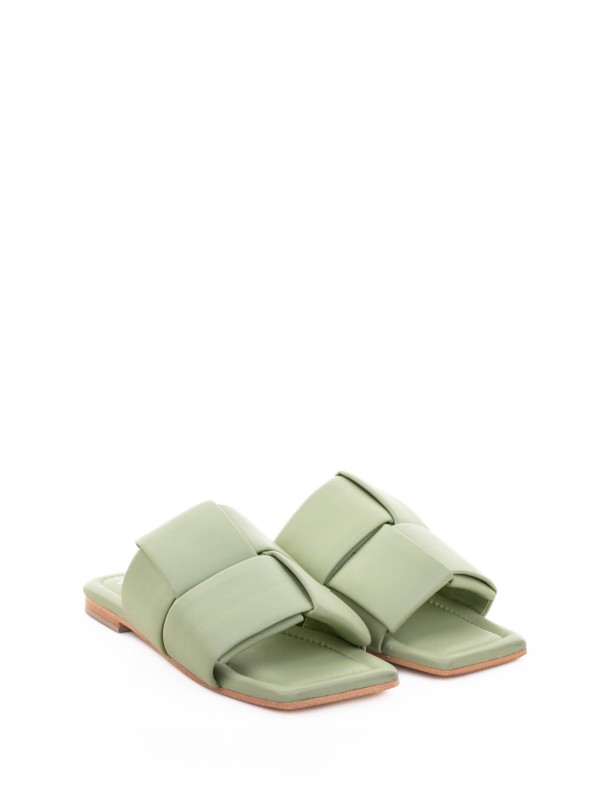 Ciabatta flat verde in pelle