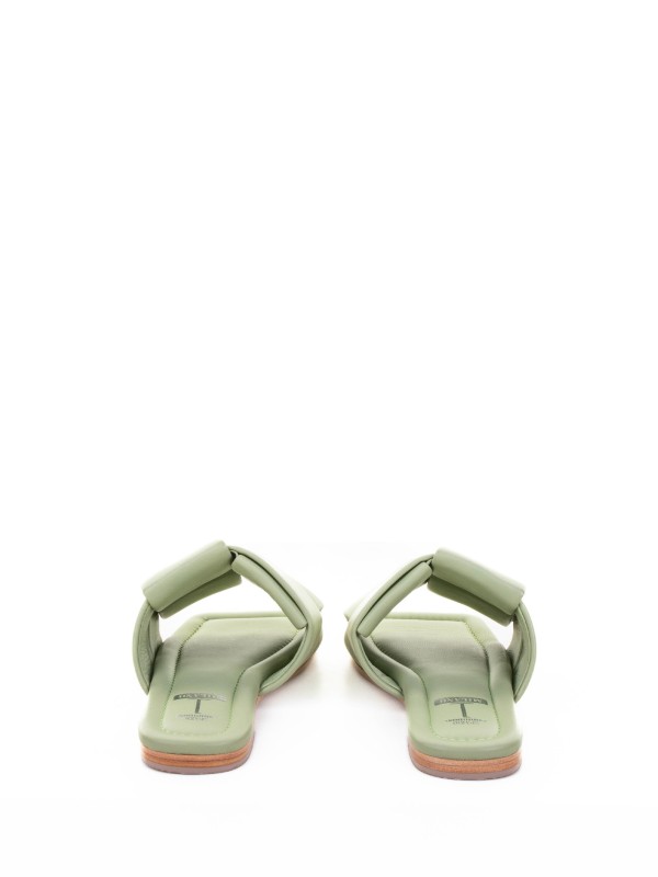 Green flat leather slipper