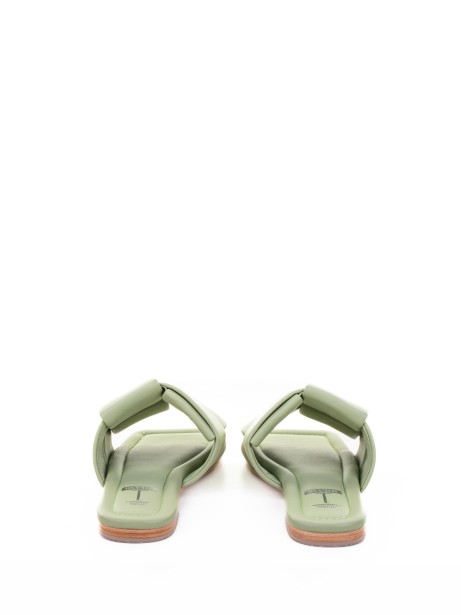 Ciabatta flat verde in pelle