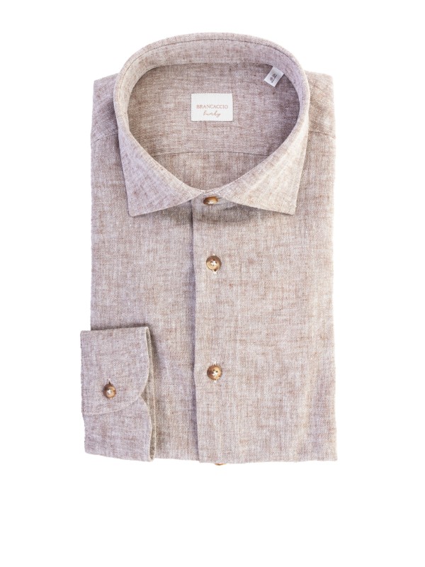 Camicia in cotone e lino noce Camicia in cotone e lino noce