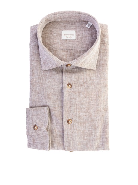 Camicia in cotone e lino noce Camicia in cotone e lino noce