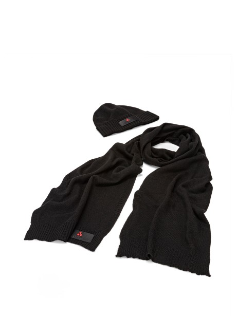Cappello a cuffia e sciarpa in tricot misto lana nero