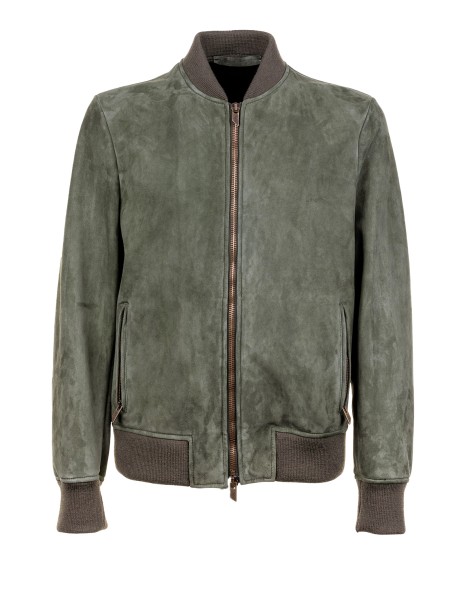 Giacca uomo verde in suede con zip e colletto Giacca uomo verde in suede con zip e colletto