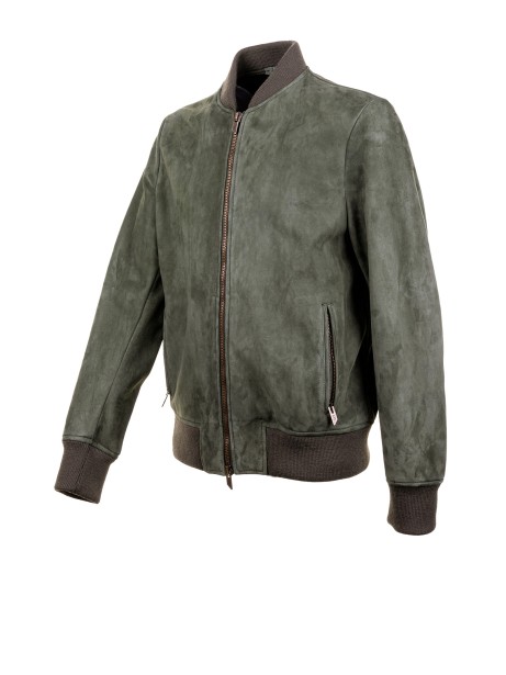 Giacca uomo verde in suede con zip e colletto 2