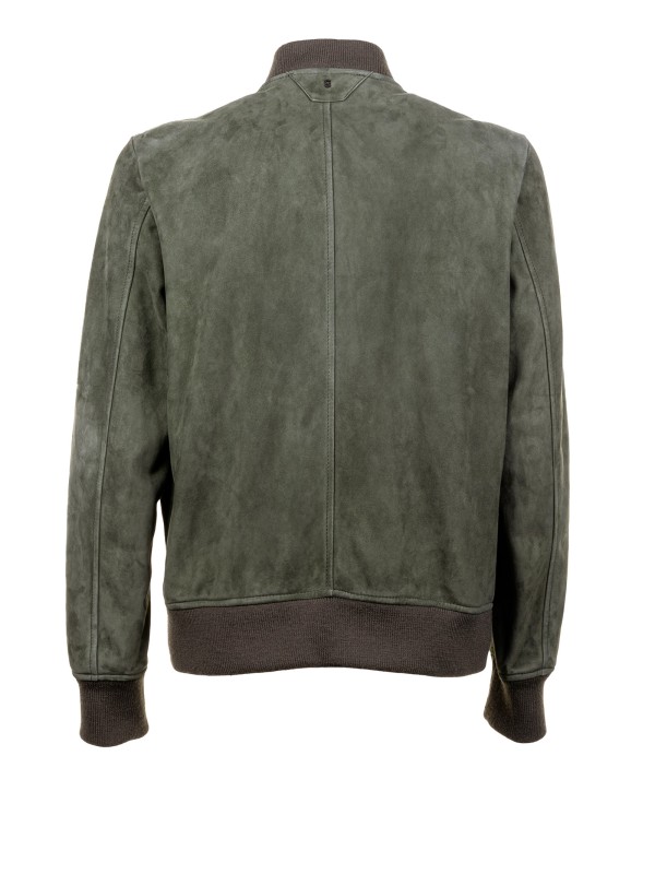 Giacca uomo verde in suede con zip e colletto
