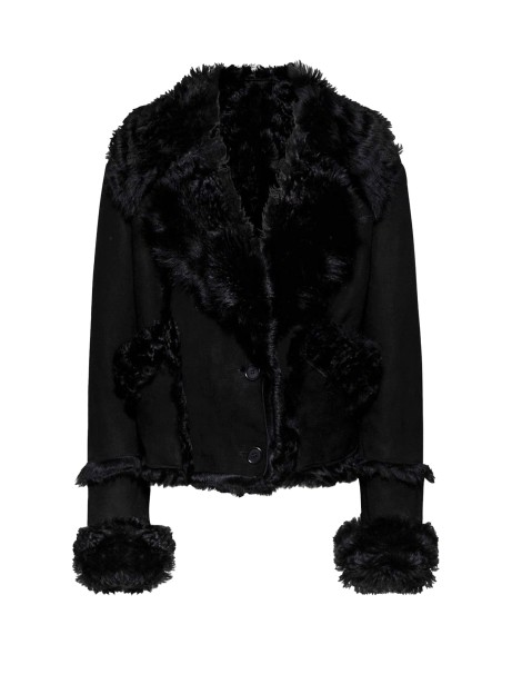 Black Women's Jacket with Fur Inserts and Button Closure
