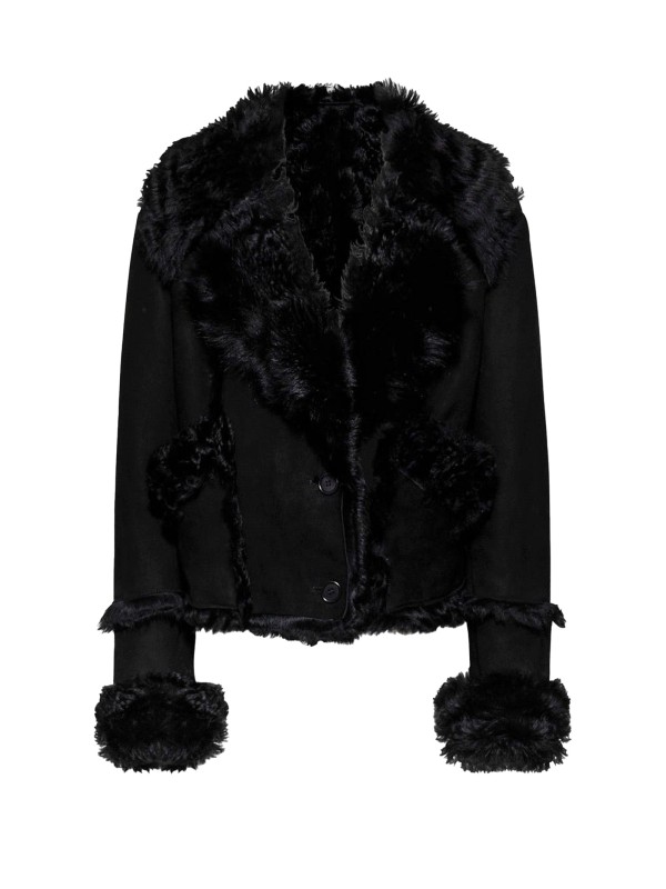 Black Women's Jacket with Fur Inserts and Button Closure